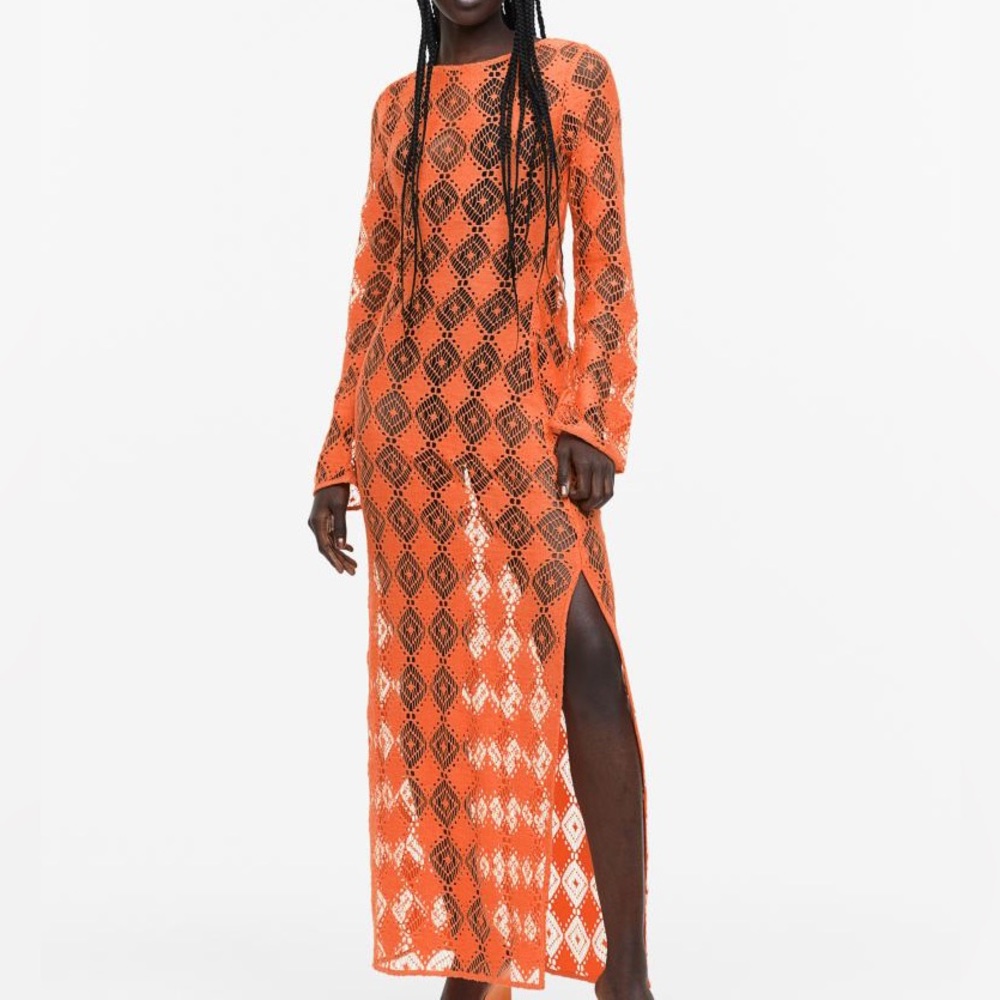 H&M orange crochet cover up dress worn once! Size medium